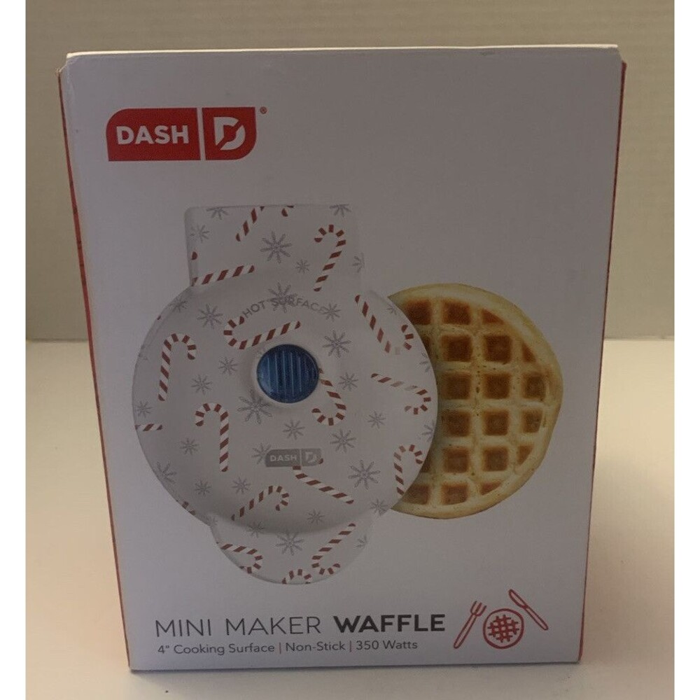 Dash Mini Snowflake Waffle Maker White Peppermint Candy Cane 4" Non Stick